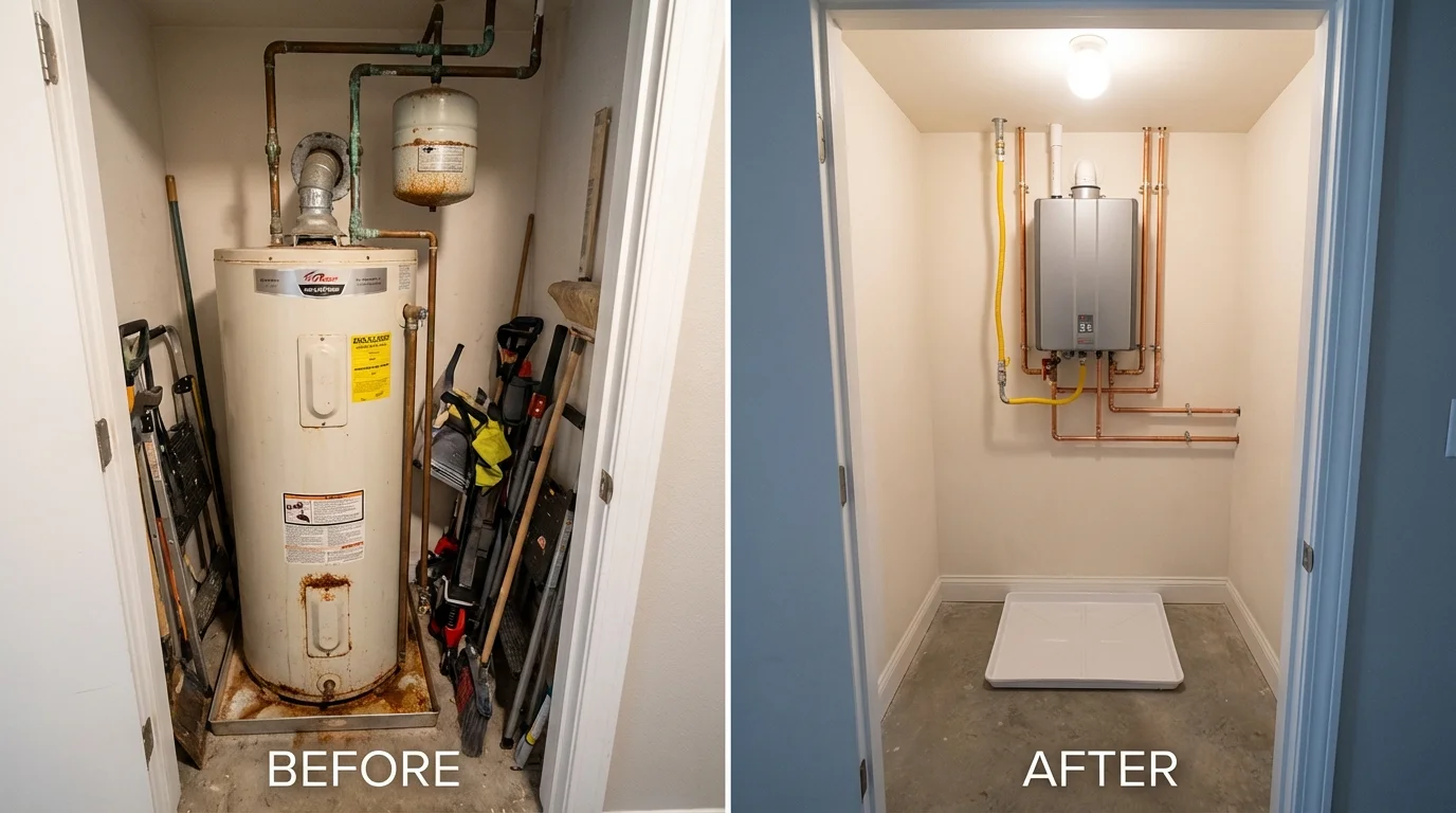 Tank water heater versus wall-mounted tankless unit comparison for Carlin, NV homeowners