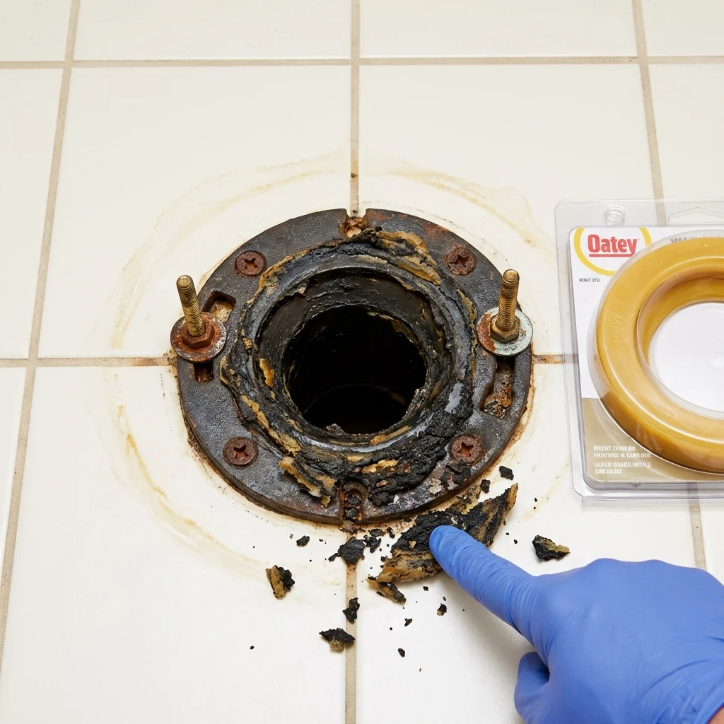 Failed wax ring showing water seepage at the base of a toilet in a Carlin, NV home